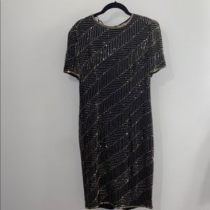 Gold Beaded Black Vintage Dresss